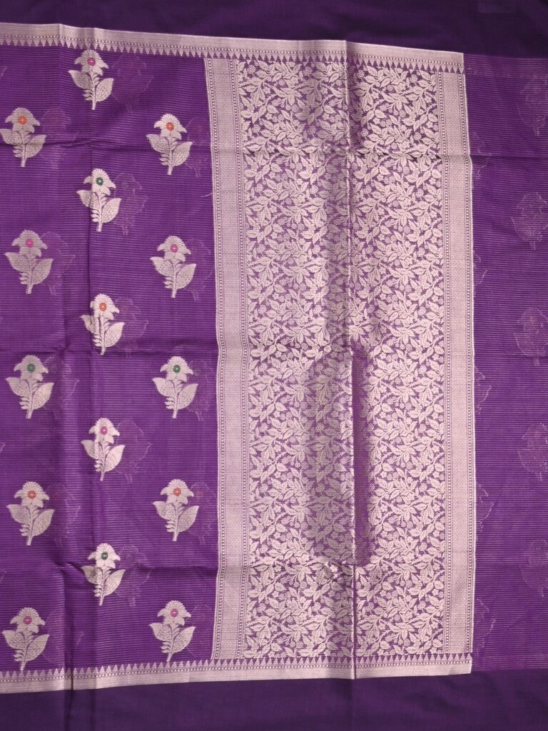 Chanderi fancy saree violet color allover zari motifs & zari border with zari pallu and brocade blouse