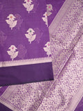 Chanderi fancy saree violet color allover zari motifs & zari border with zari pallu and brocade blouse