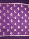 Chanderi fancy saree violet color allover zari motifs & zari border with zari pallu and brocade blouse