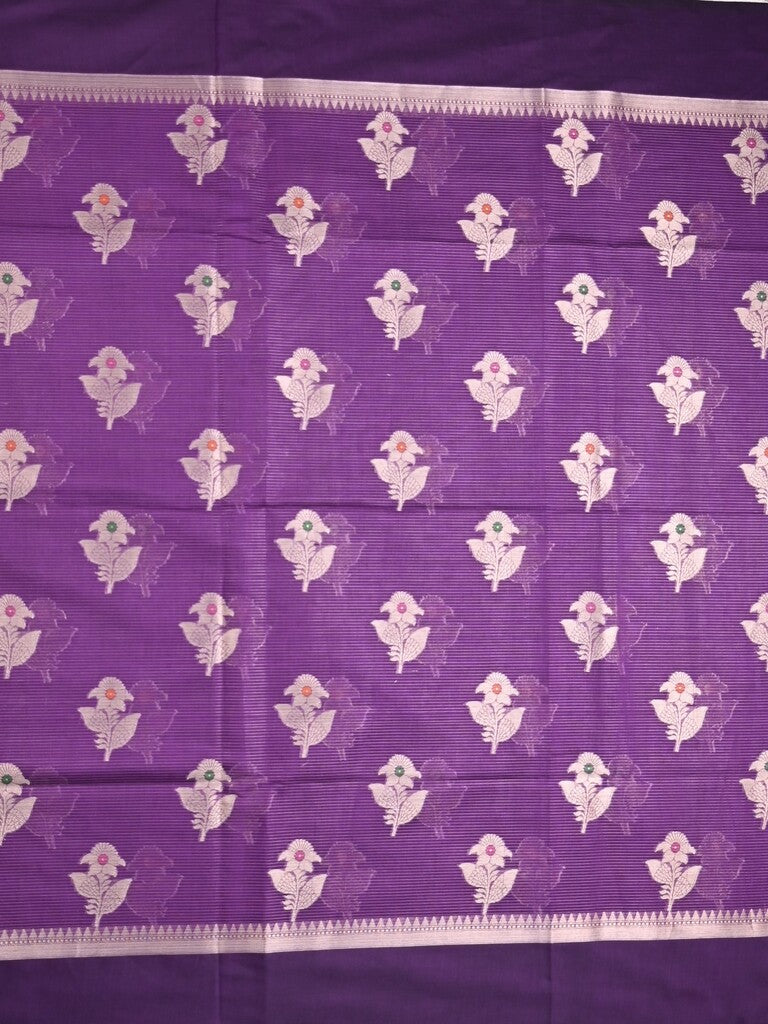 Chanderi fancy saree violet color allover zari motifs & zari border with zari pallu and brocade blouse