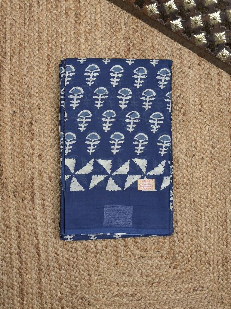 Maheshwari Saree in blue color with printed border, printed pallu & Matching Blouse