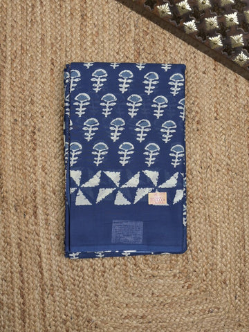 Maheshwari Saree in blue color with printed border, printed pallu & Matching Blouse