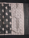 Chanderi fancy saree black color allover zari motifs & zari border with zari pallu and brocade blouse