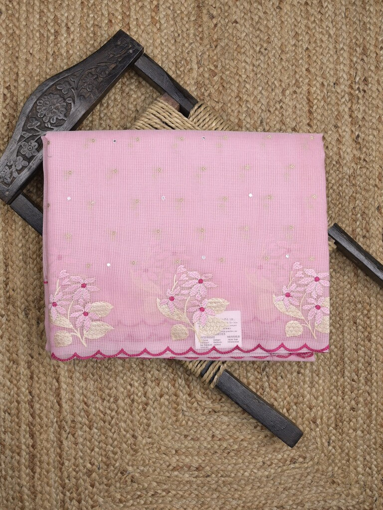 Kota fancy sarees in light pink color allover work with cutwork border and contrast blouse