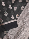 Chanderi fancy saree black color allover zari motifs & zari border with zari pallu and brocade blouse
