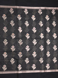 Chanderi fancy saree black color allover zari motifs & zari border with zari pallu and brocade blouse