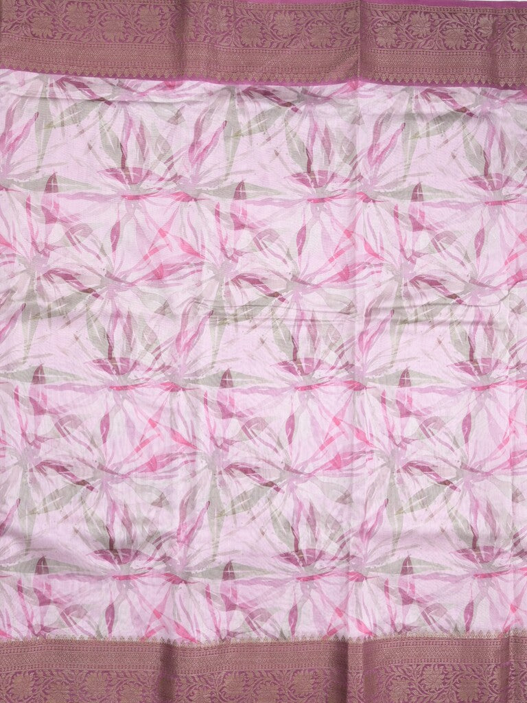 Maheshwari fancy saree pastel light purple color allover prints & zari border with short zari pallu and attached printed blouse
