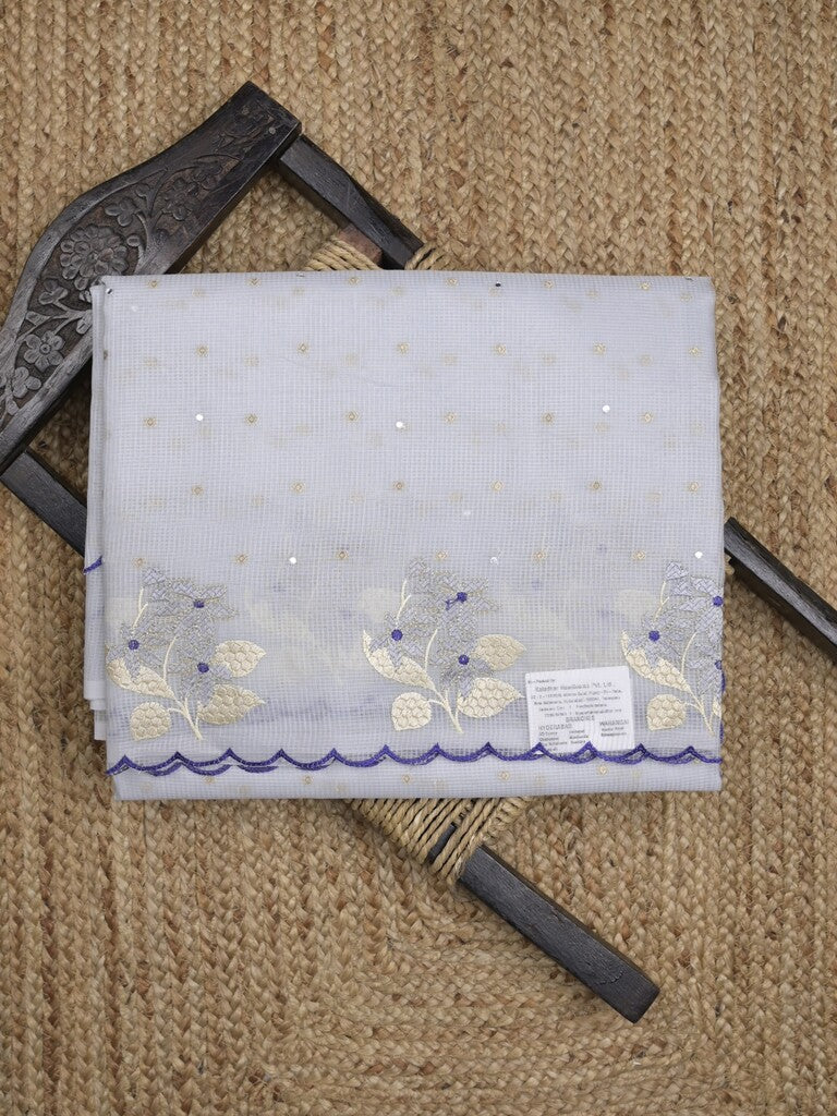 Kota fancy sarees in light blue color allover work with cutwork border and contrast blouse
