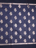 Chanderi fancy saree navy blue color allover zari motifs & zari border with zari pallu and brocade blouse