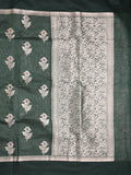 Chanderi fancy saree dark green color allover zari motifs & zari border with zari pallu and brocade blouse