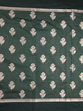 Chanderi fancy saree dark green color allover zari motifs & zari border with zari pallu and brocade blouse