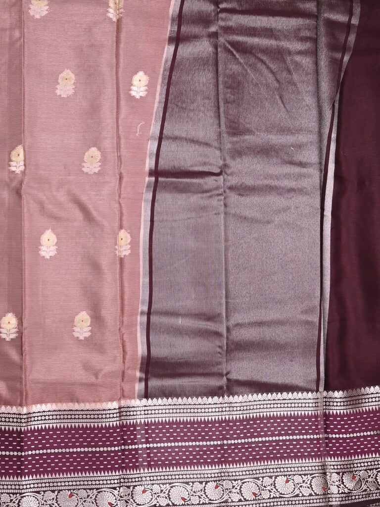 Mangalagiri fancy saree onion pink color allover zari motifs & zari border with zari pallu and contrast blouse