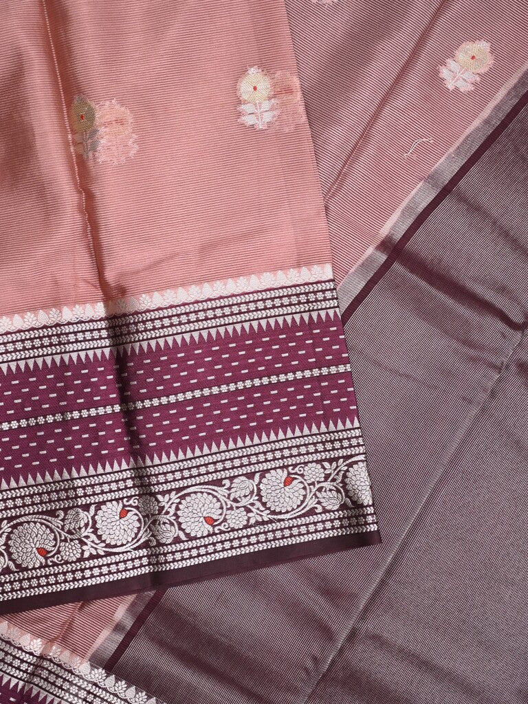 Mangalagiri fancy saree onion pink color allover zari motifs & zari border with zari pallu and contrast blouse