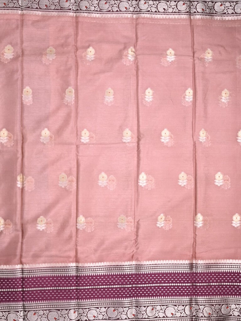 Mangalagiri fancy saree onion pink color allover zari motifs & zari border with zari pallu and contrast blouse
