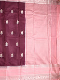 Mangalagiri fancy saree dark wine color allover zari motifs & zari border with zari pallu and contrast blouse