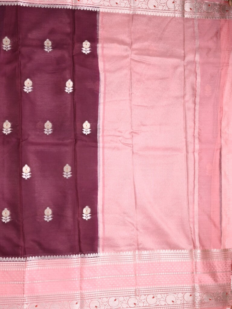 Mangalagiri fancy saree dark wine color allover zari motifs & zari border with zari pallu and contrast blouse