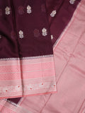 Mangalagiri fancy saree dark wine color allover zari motifs & zari border with zari pallu and contrast blouse