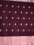 Mangalagiri fancy saree dark wine color allover zari motifs & zari border with zari pallu and contrast blouse
