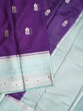 Mangalagiri fancy saree dark blue color allover zari motifs & zari border with zari pallu and contrast blouse