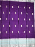 Mangalagiri fancy saree dark blue color allover zari motifs & zari border with zari pallu and contrast blouse