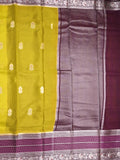 Mangalagiri fancy saree parrot green color allover zari motifs & zari border with zari pallu and contrast blouse