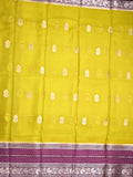 Mangalagiri fancy saree parrot green color allover zari motifs & zari border with zari pallu and contrast blouse