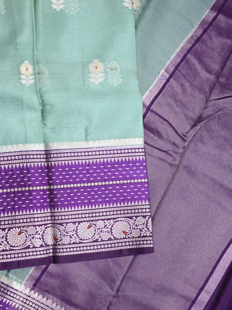 Mangalagiri fancy saree light blue color allover zari motifs & zari border with zari pallu and contrast blouse