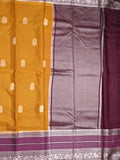 Mangalagiri fancy saree golden yellow color allover zari motifs & zari border with zari pallu and contrast blouse
