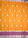 Mangalagiri fancy saree golden yellow color allover zari motifs & zari border with zari pallu and contrast blouse
