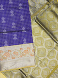 Mangalagiri fancy saree royal blue color allover zari motifs & zari border with rich pallu and plain blouse