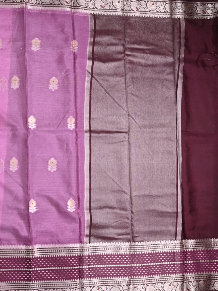 Mangalagiri fancy saree purple color allover zari motifs & zari border with zari pallu and contrast blouse