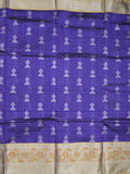 Mangalagiri fancy saree royal blue color allover zari motifs & zari border with rich pallu and plain blouse