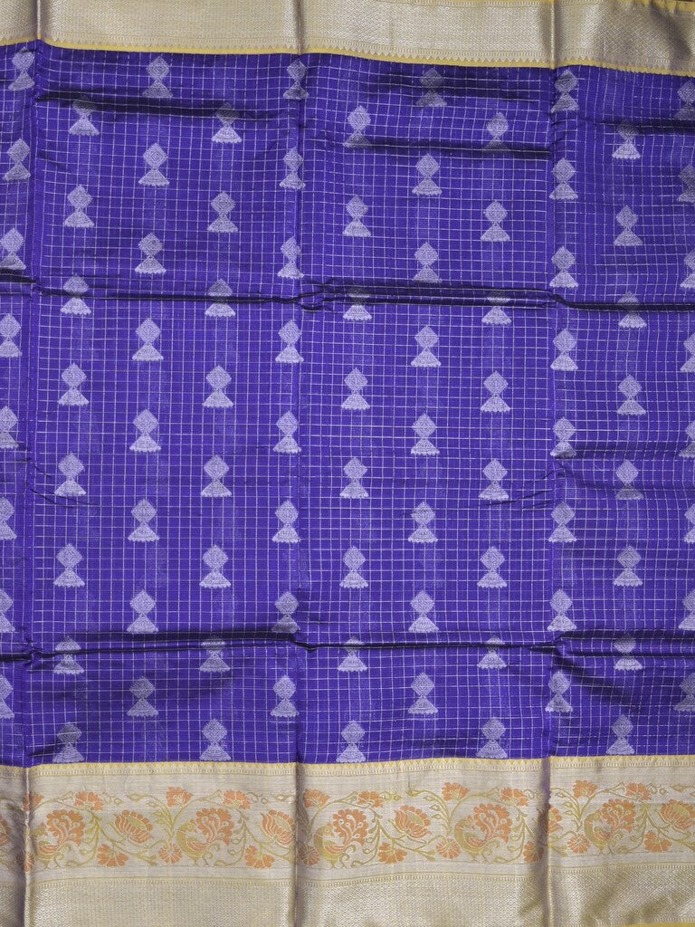 Mangalagiri fancy saree royal blue color allover zari motifs & zari border with rich pallu and plain blouse