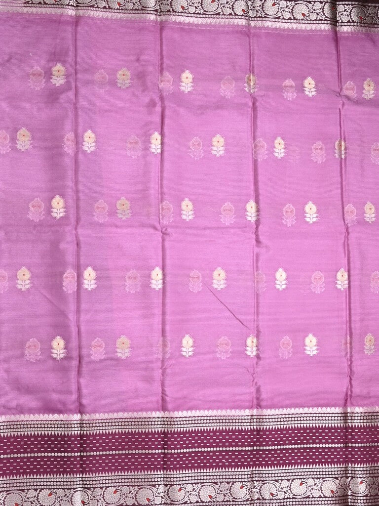 Mangalagiri fancy saree purple color allover zari motifs & zari border with zari pallu and contrast blouse