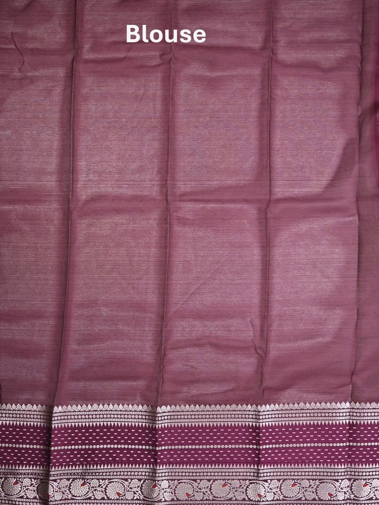 Mangalagiri fancy saree purple color allover zari motifs & zari border with zari pallu and contrast blouse