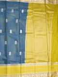 Mangalagiri fancy saree navy blue color allover zari motifs & zari border with zari pallu and contrast blouse