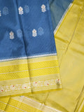 Mangalagiri fancy saree navy blue color allover zari motifs & zari border with zari pallu and contrast blouse