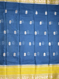 Mangalagiri fancy saree navy blue color allover zari motifs & zari border with zari pallu and contrast blouse