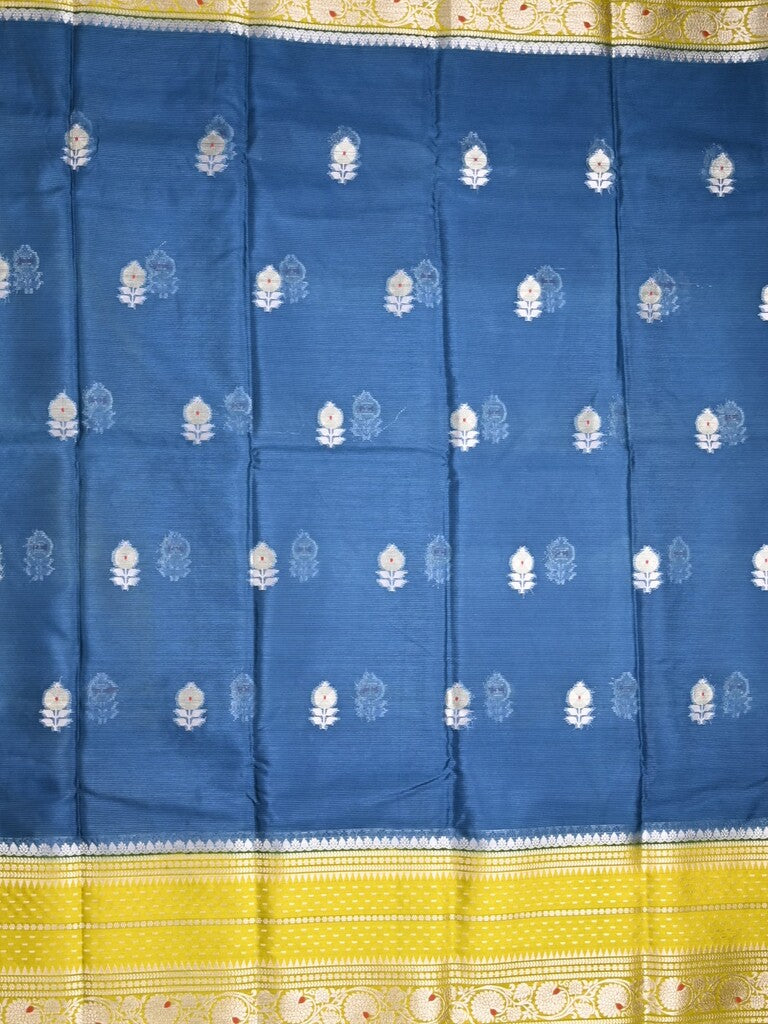 Mangalagiri fancy saree navy blue color allover zari motifs & zari border with zari pallu and contrast blouse