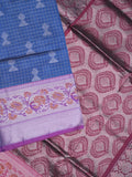 Mangalagiri fancy saree blue color allover zari motifs & zari border with rich pallu and plain blouse