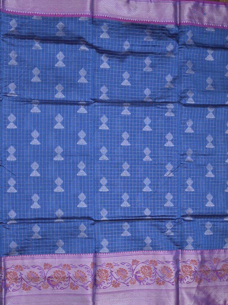 Mangalagiri fancy saree blue color allover zari motifs & zari border with rich pallu and plain blouse