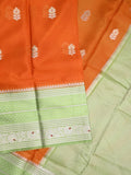 Mangalagiri fancy saree orange color allover zari motifs & zari border with zari pallu and contrast blouse