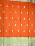 Mangalagiri fancy saree orange color allover zari motifs & zari border with zari pallu and contrast blouse