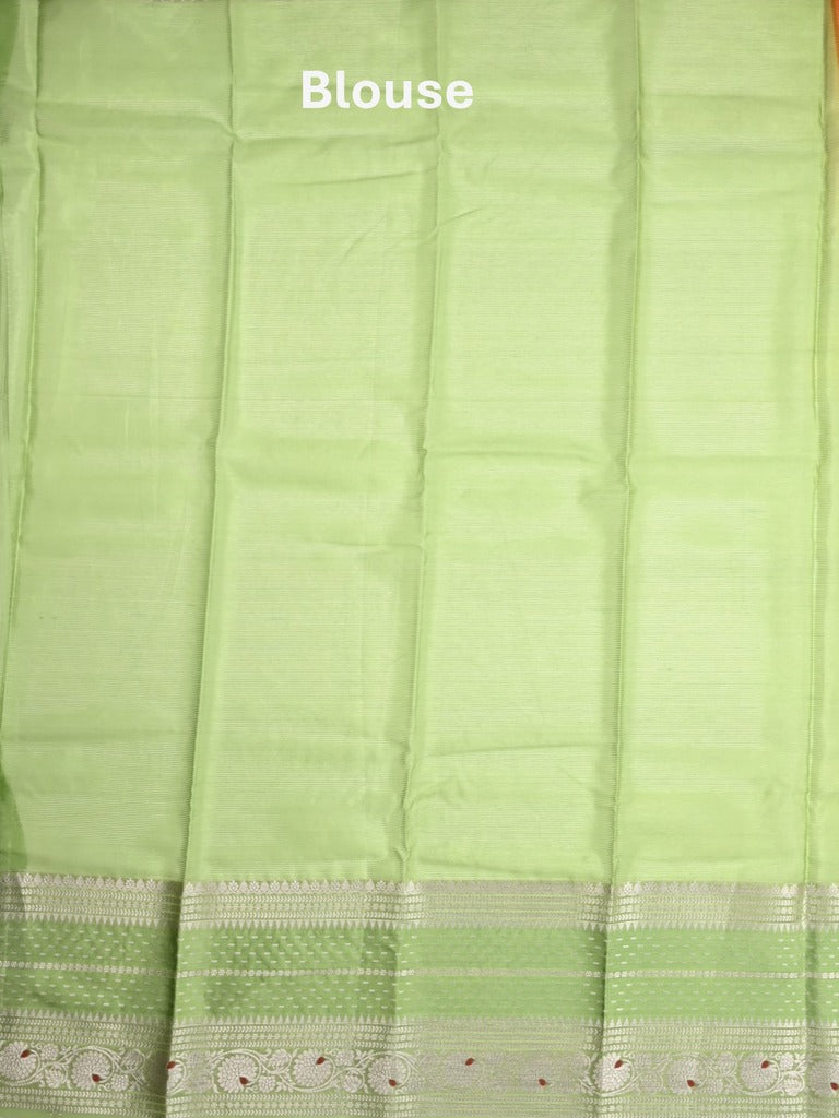 Mangalagiri fancy saree orange color allover zari motifs & zari border with zari pallu and contrast blouse
