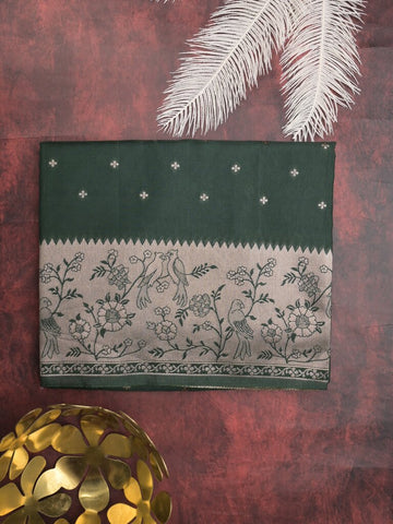 Tabby silk fancy saree for women | bottle green | zari border | party wear