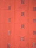 Kanchi cotton saree orange color allover weaves with stripes pallu and attached plain self blouse