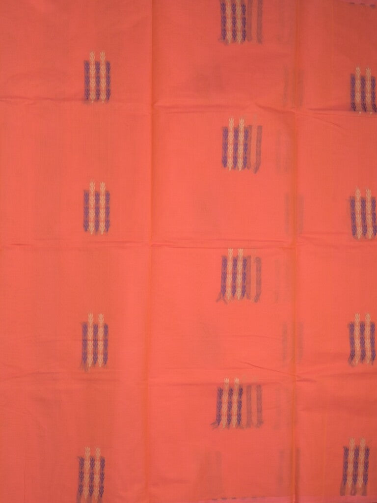 Kanchi cotton saree orange color allover weaves with stripes pallu and attached plain self blouse
