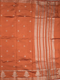 Dupion fancy saree in orange color allover zari motifs & zari border with zari pallu and attached blouse