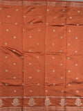 Dupion fancy saree in orange color allover zari motifs & zari border with zari pallu and attached blouse