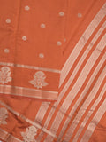 Dupion fancy saree in orange color allover zari motifs & zari border with zari pallu and attached blouse